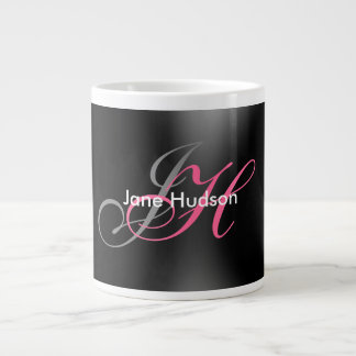 Grande Tasse Monogramme gris noir simple cadeau spécial simple
