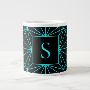 Grande Tasse Monogramme Initial Motif Géométrique Turquoise