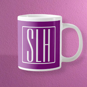 Grande Tasse Monogramme Initiales 3 Moderne Gras Blanc & Viol