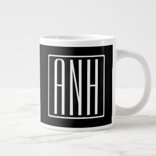 Grande Tasse Monogramme Initiales 3 Modernes Gras Blanc Sur N