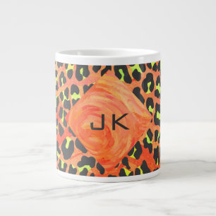 Grande Tasse Monogramme léopard orange et jaune