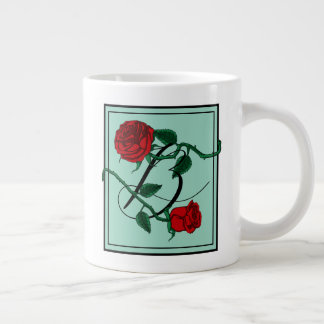 Grande Tasse Monogramme Lettre B avec Roses Rouges Vert Clair