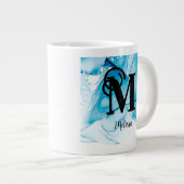 Grande Tasse Monogramme marbré bleu moderne (Devant droit)