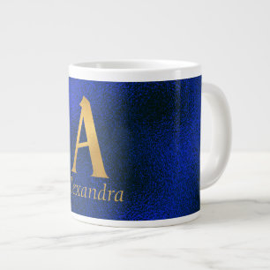 Grande Tasse Monogramme métallique bleu et or A
