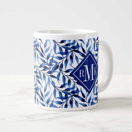 Grande Tasse Monogramme| Motif d'encre d'aquarelle peinte à la (Devant droit)