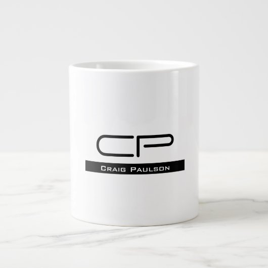 Grande Tasse Monogramme noir blanc Nom Plaque moderne Simple (Devant)