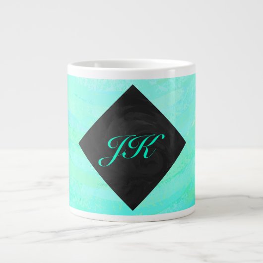 Grande Tasse Monogramme noir et bleu de la menthe (Devant)