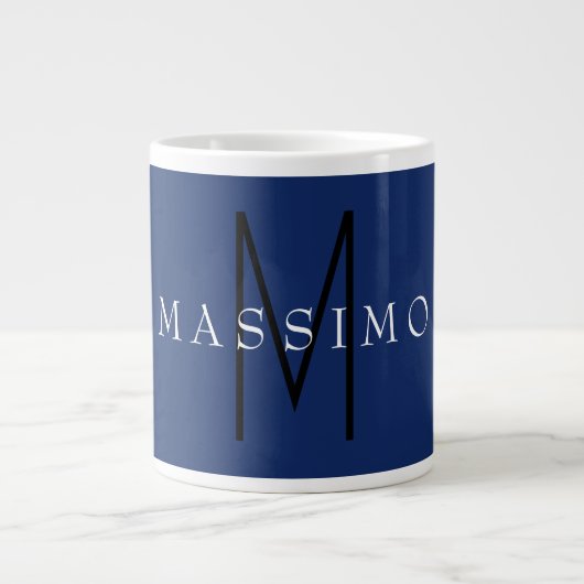 Grande Tasse Monogramme Noir Professionnel Bleu Votre Nom (Devant)