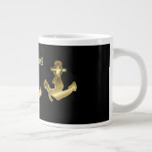 Grande Tasse Monogramme Nom Black & Faux Gold Ancre nautique (Droite)