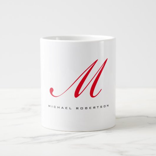 Grande Tasse Monogramme Nom initial Blanc Rouge Unique Minimali (Devant)