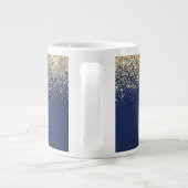 Grande Tasse Monogramme Nom Moderne Paillettes Bleu Marine Or (Dos)