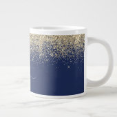 Grande Tasse Monogramme Nom Moderne Paillettes Bleu Marine Or (Droite)