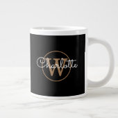 Grande Tasse Monogramme Or Élégant Script de fille Noir (Droite)