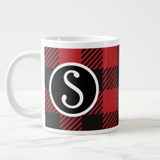 Grande Tasse Monogramme personnalisé de buffle rouge et noir (Gauche)
