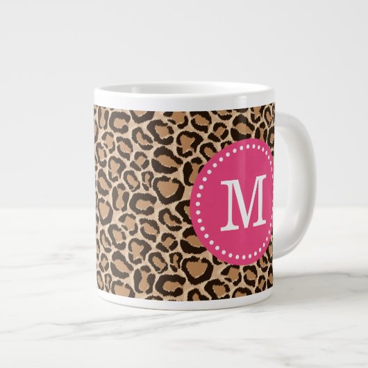 Grande Tasse Monogramme rose et Empreinte de léopard personnali (Devant droit)