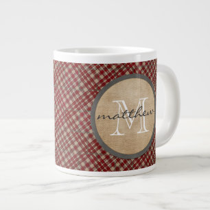 Grande Tasse Monogramme rouge d'arrière - plan de plaid