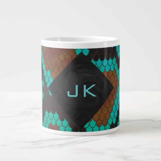 Grande Tasse Monogramme serpent impression Brown et Turquoise (Devant)