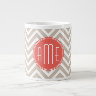 Grande Tasse Monogramme sur mesure du Taupe et du Corail