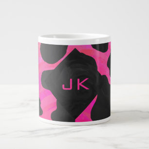 Grande Tasse Monogramme Vache Rose Chaud et Imprimé Noir