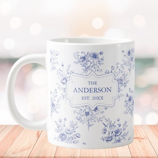 Grande Tasse Monogrammed Classic Blue Flowers Floral Pattern