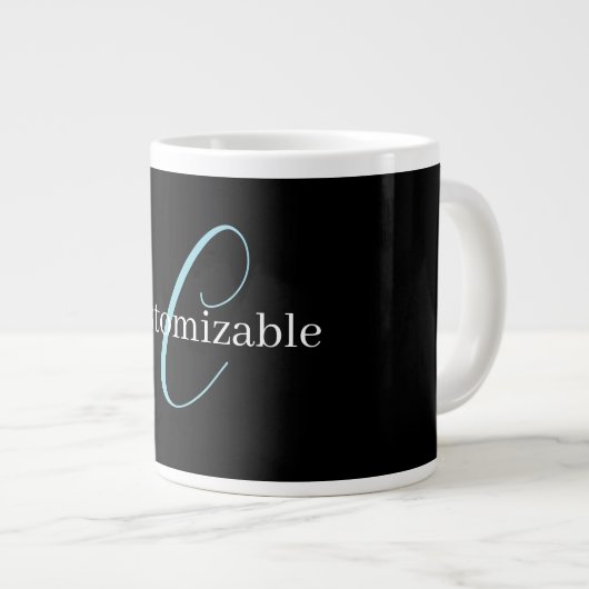Grande Tasse Monographie de script cursive modifiable noir bleu (Devant droit)