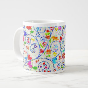 Grande Tasse Mosaïque Abstraite Vibrante de Cœurs et de Volutes