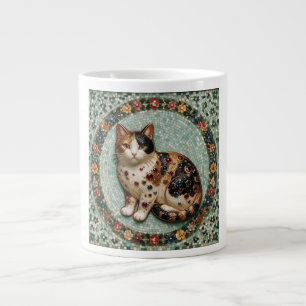 Grande Tasse Mosaïque florale de chat calicot fin de style anti