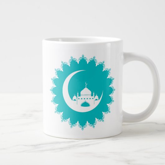 Grande Tasse Mosquée blanche en Crescent Moon Ramadan bleu (Droite)