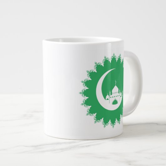 Grande Tasse Mosquée blanche en Crescent Moon Ramadan vert (Devant droit)