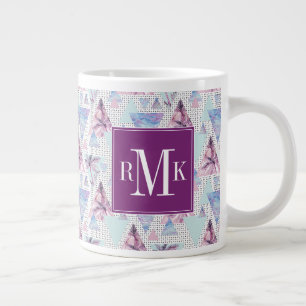 Grande Tasse Motif Aquarelle rose et bleu palmier