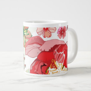 Grande Tasse Motif aux fleurs rouges