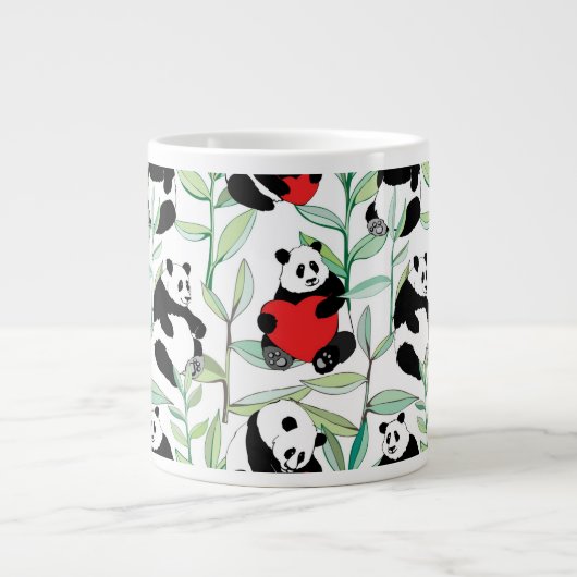 Grande Tasse motif avec de beaux pandas avec des coeurs (Devant)