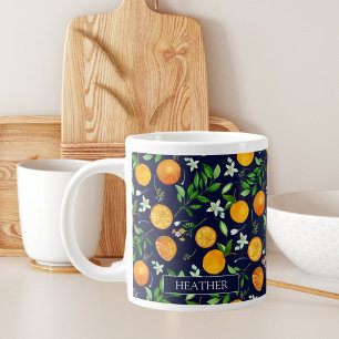 Grande Tasse Motif botanique floral d'été aux agrumes orange