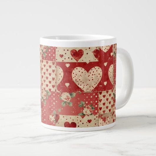 Grande Tasse Motif Chic Red Patchwork (Devant droit)