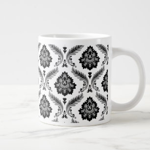 Grande Tasse Motif Damassé Rococo Gris Noir Blanc