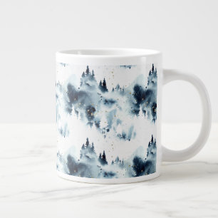 Grande Tasse Motif d'aquarelle de la forêt bleue de minuit