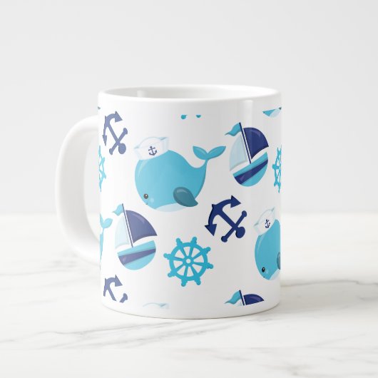 Grande Tasse Motif De Baleines, Beaux Baleines, Baleines Bleues (Devant gauche)