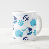 Grande Tasse Motif De Baleines, Beaux Baleines, Baleines Bleues (Devant droit)