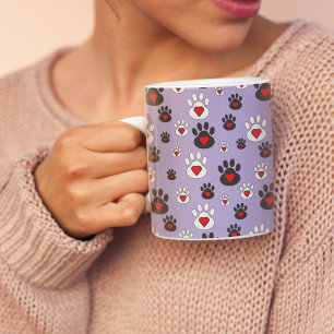 Grande Tasse Motif de cœur d'empreinte de patte Pervenche Viole