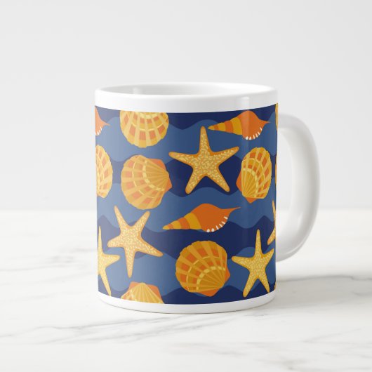 Grande Tasse Motif De Coquillages Bleu Et Orange (Devant droit)