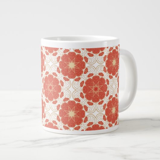Grande Tasse Motif de dentelle florale rouge et or (Devant droit)