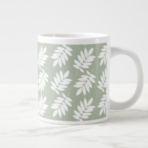 Grande Tasse Motif de feuille âgée blanc sur vert