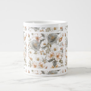 Grande Tasse Motif de fleurs gris or luxueux et élégant 