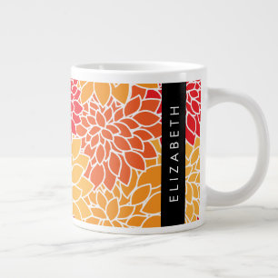 Grande Tasse Motif De Fleurs, Orange Dahlia, Votre Nom