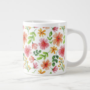 Grande Tasse Motif de fleurs roses à l'aquarelle