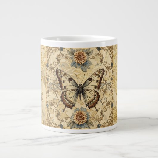 Grande Tasse Motif de jardin classique, papillon et fleurs  (Devant)