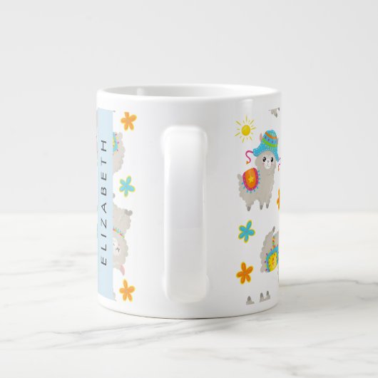Grande Tasse Motif De Llamas, Alpacas, Fleurs, Votre Nom (Dos)