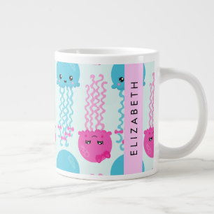 Grande Tasse Motif de méduses, Mignonne méduse, Mer, Votre nom