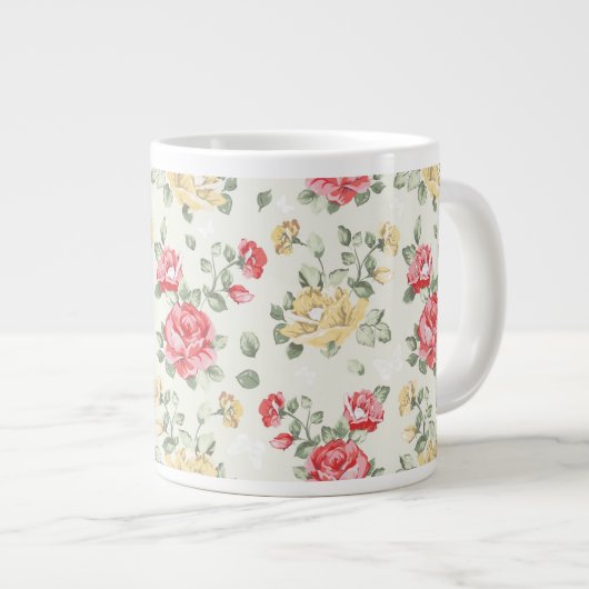 Grande Tasse Motif de papier peint d'élégance des roses roses (Devant droit)