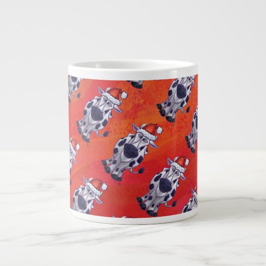 Grande Tasse Motif de vache de Noël sur Red Field (Devant)